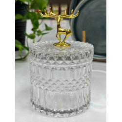 Цукерниця прозора "Золотий олень" велика, 490ml, h17.D10,5cm